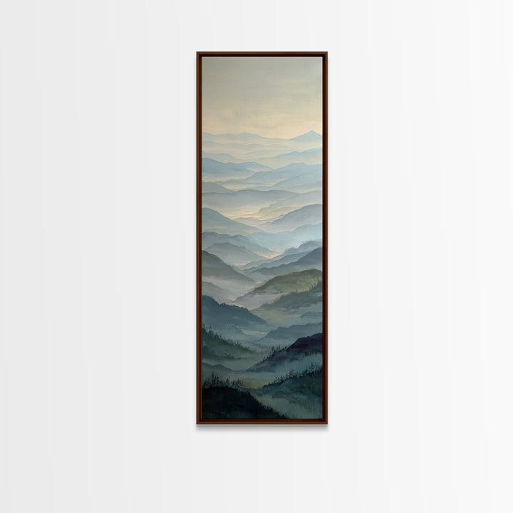 Misty Mountain Valley at Sunrise Canvas Print, Landscape Art, Minimalist Decor, Living Room Decor, Oil Painting, Horizon, LAN-1x3-13