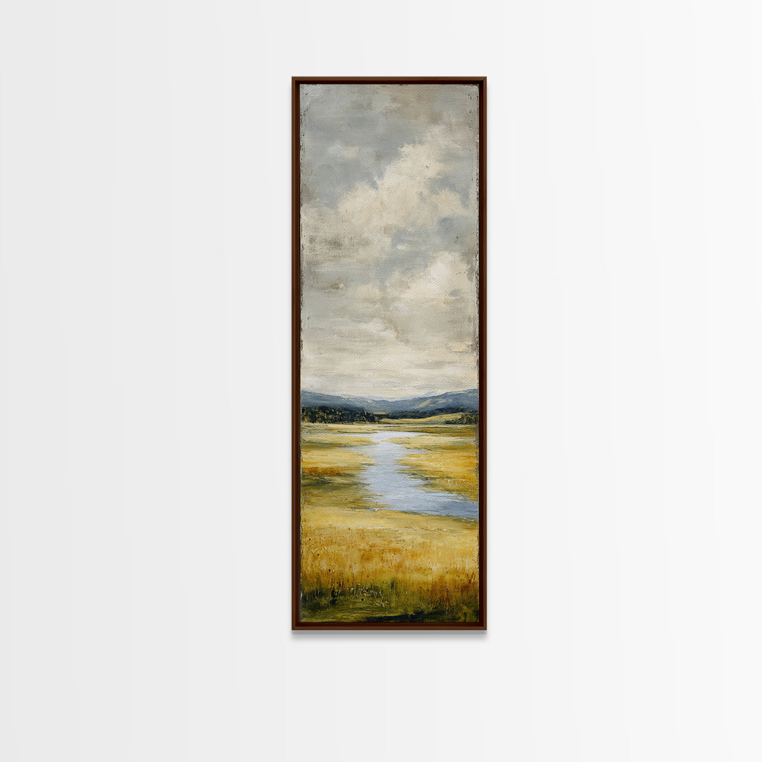 Winding River Through Golden Fields Canvas Print, Landscape Art, Gallery Decor, Living Room Decor, Fine Art, Horizon, LAN-1x3-14