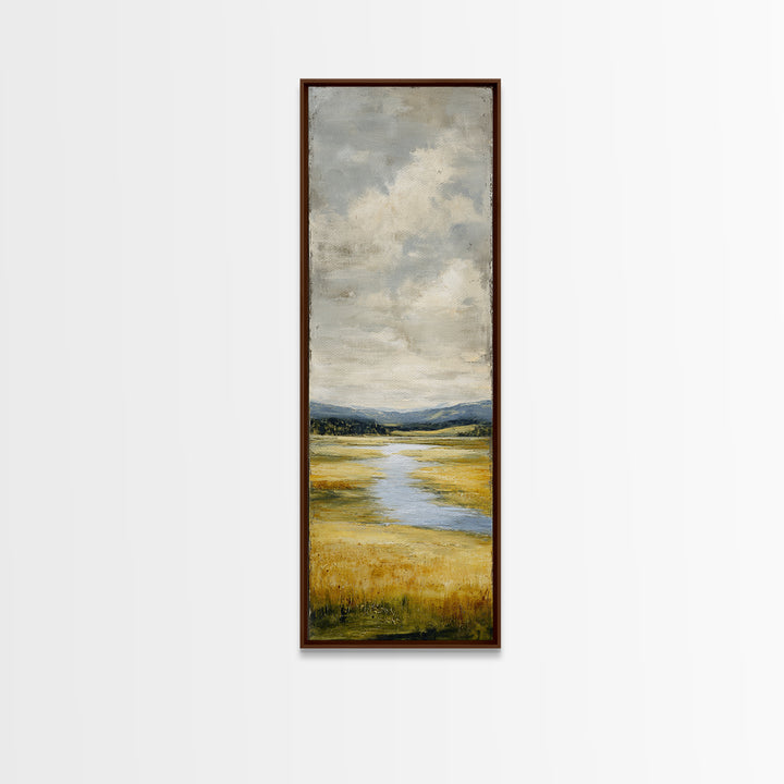 Winding River Through Golden Fields Canvas Print, Landscape Art, Gallery Decor, Living Room Decor, Fine Art, Horizon, LAN-1x3-14