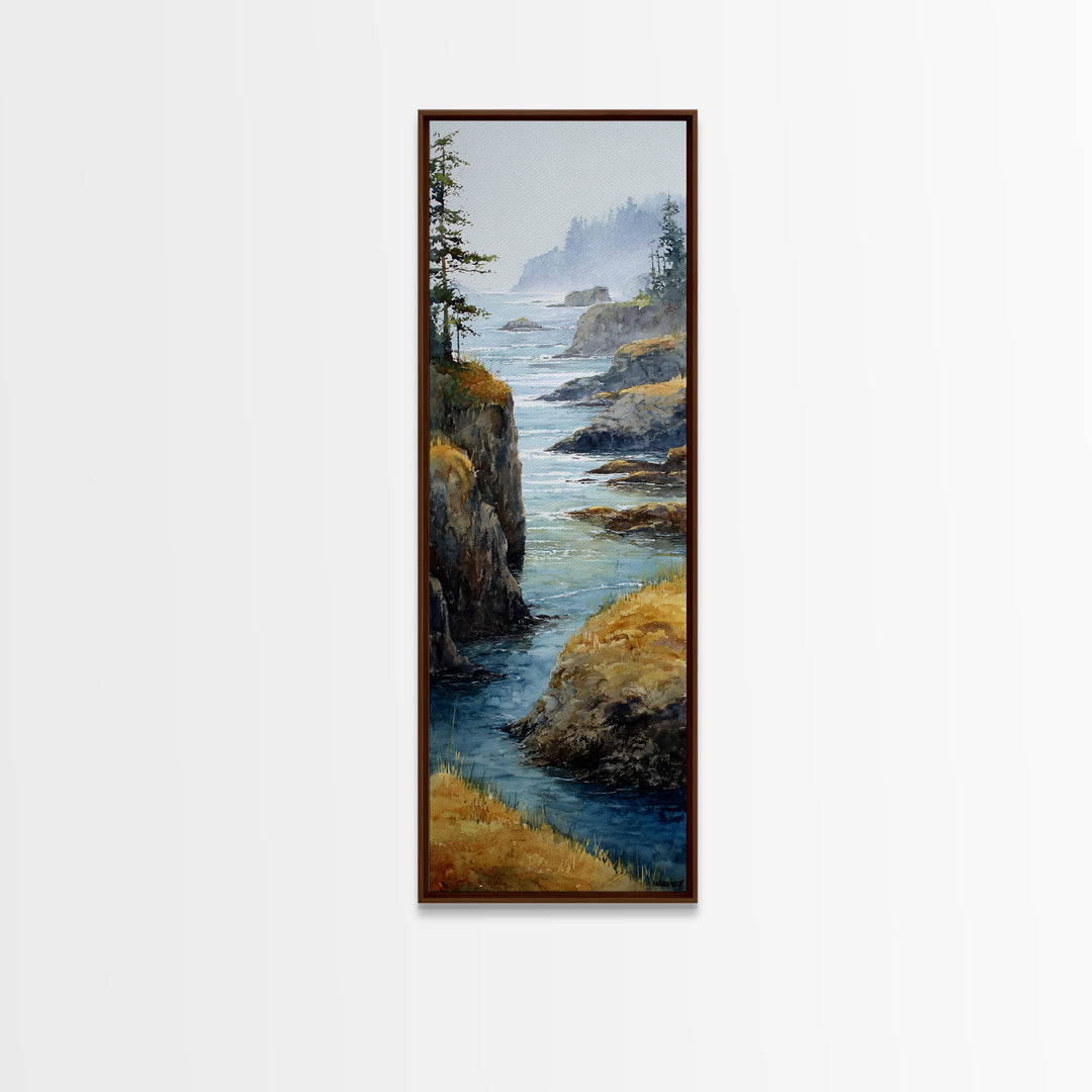 Coastal Cliffs with Crashing Waves Framed Canvas Print, Landscape Art, Wall Decor, Living Room Decor, Fine Art, Horizon, LAN-1x3-20