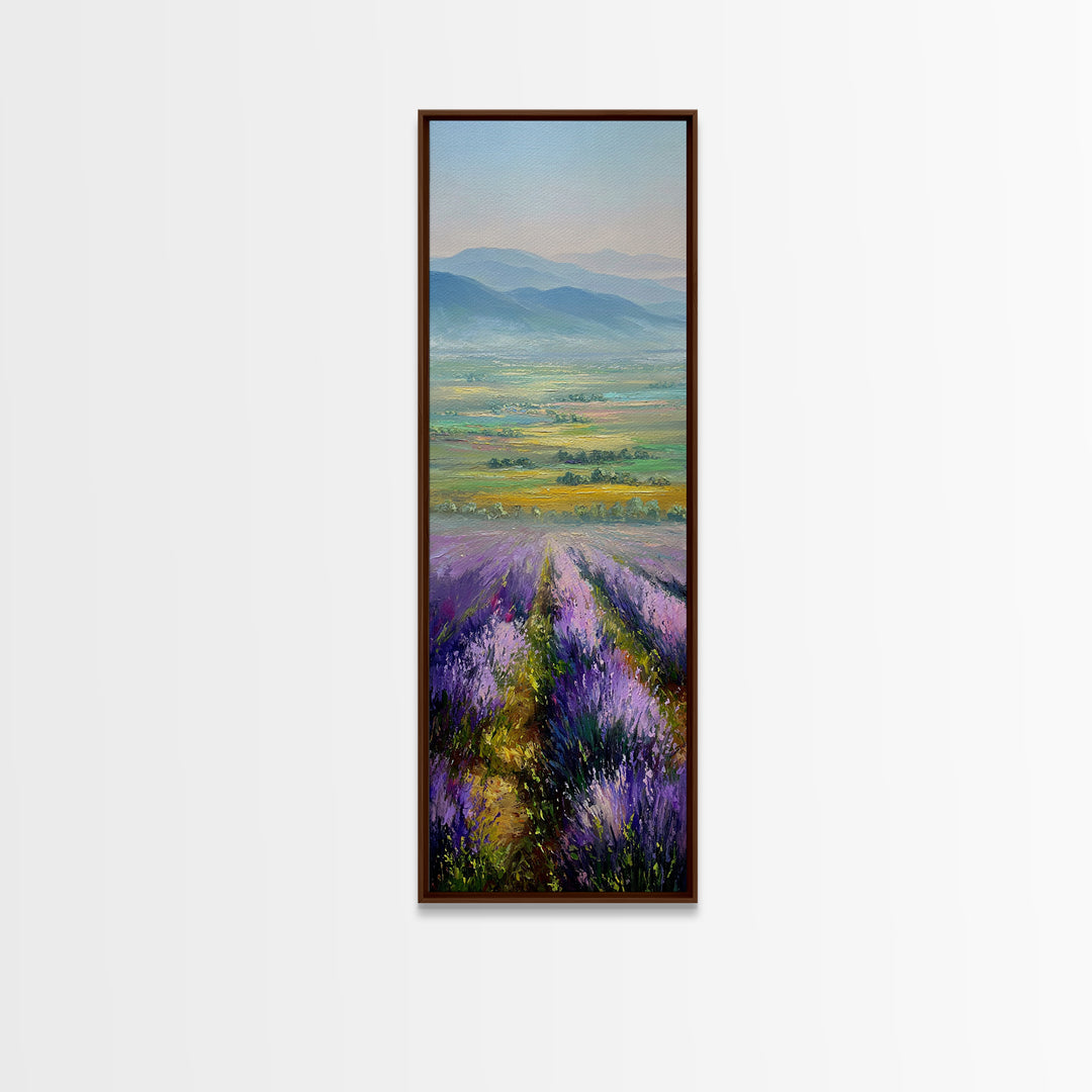 Lavender Field Leading to Distant Hills Canvas Print, Landscape Art, Living Room Wall Art, Living Room Decor, Oil Painting, LAN-1x3-22