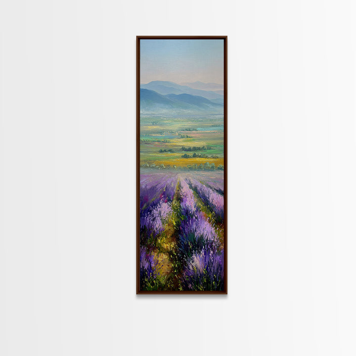 Lavender Field Leading to Distant Hills Canvas Print, Landscape Art, Living Room Wall Art, Living Room Decor, Oil Painting, LAN-1x3-22