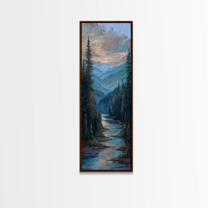 Waterfall Hidden in Dense Forest Framed Canvas Print, Landscape Art, Decor, Living Room Decor, Oil Painting, Horizon, LAN-1x3-24