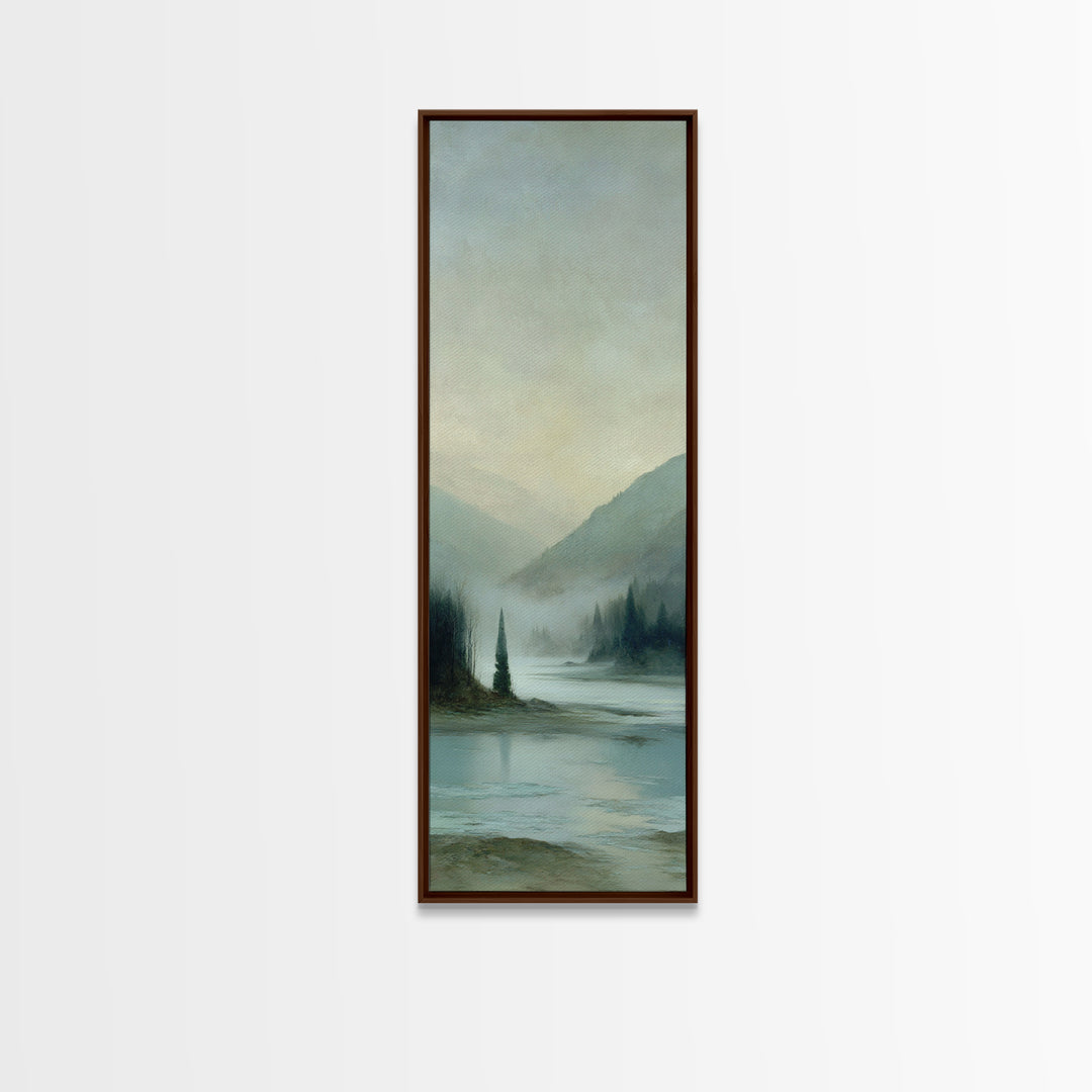 Fjord Landscape with Icy Blue Water Framed Canvas Print, Landscape Art, Original Painting, Living Room Decor, Fine Art, Horizon, LAN-1x3-3
