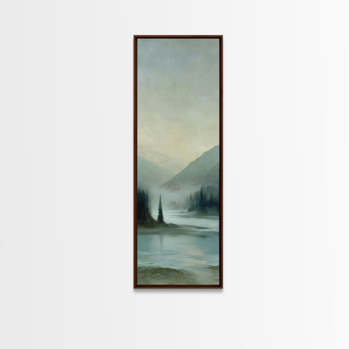 Fjord Landscape with Icy Blue Water Framed Canvas Print, Landscape Art, Original Painting, Living Room Decor, Fine Art, Horizon, LAN-1x3-3
