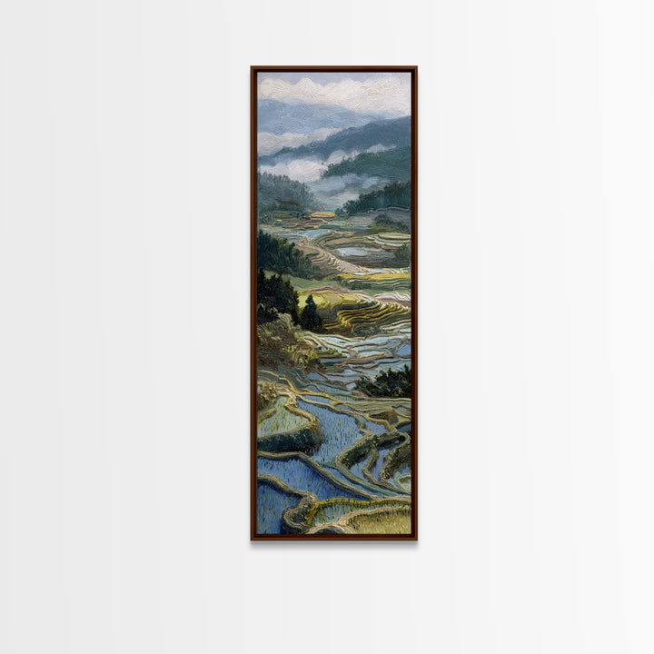 Rice Terraces Glowing Framed Canvas Print, Landscape Art, Floral Wall Art, Living Room Decor, Horizon, Minimalist Decor, LAN-1x3-30