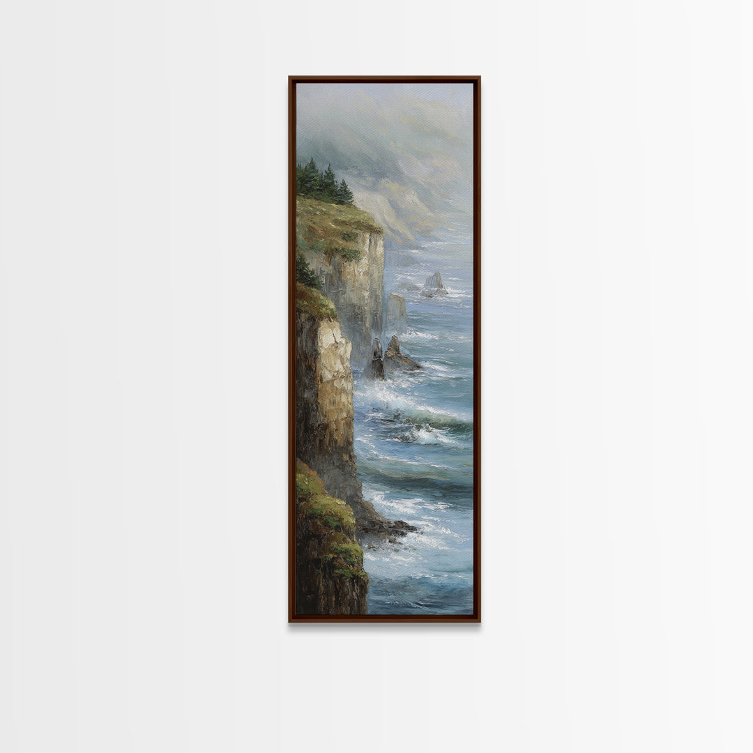 Coastal Cliffs with Crashing Waves Canvas Print, Landscape Art, Printable Wall Art, Living Room Decor, Oil Painting, Horizon, LAN-1x3-44