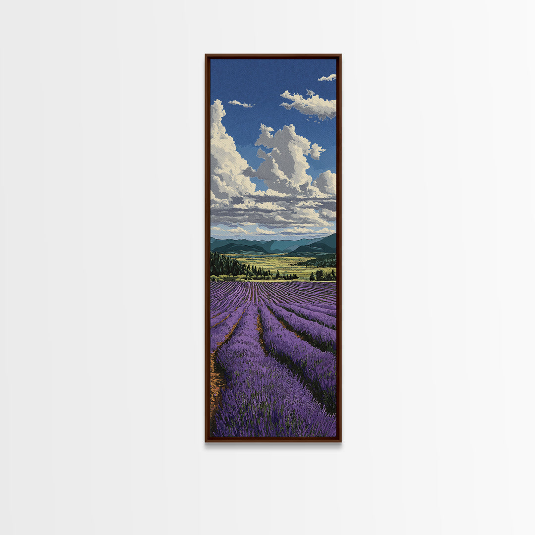 Lavender Field Leading to Distant Hills Framed Canvas Print, Landscape Art, Modern Decor, Living Room Decor, Fine Art, Horizon, LAN-1x3-46