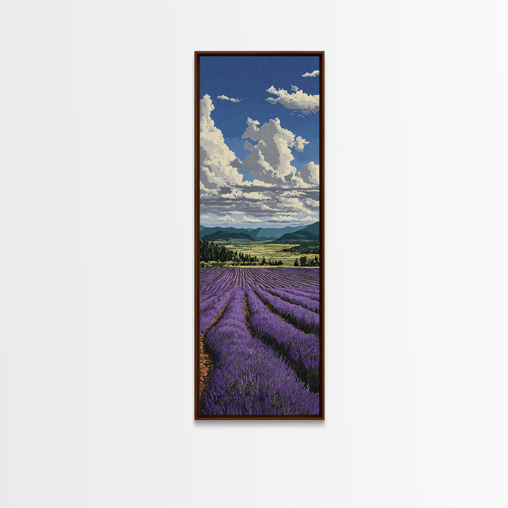 Lavender Field Leading to Distant Hills Framed Canvas Print, Landscape Art, Modern Decor, Living Room Decor, Fine Art, Horizon, LAN-1x3-46
