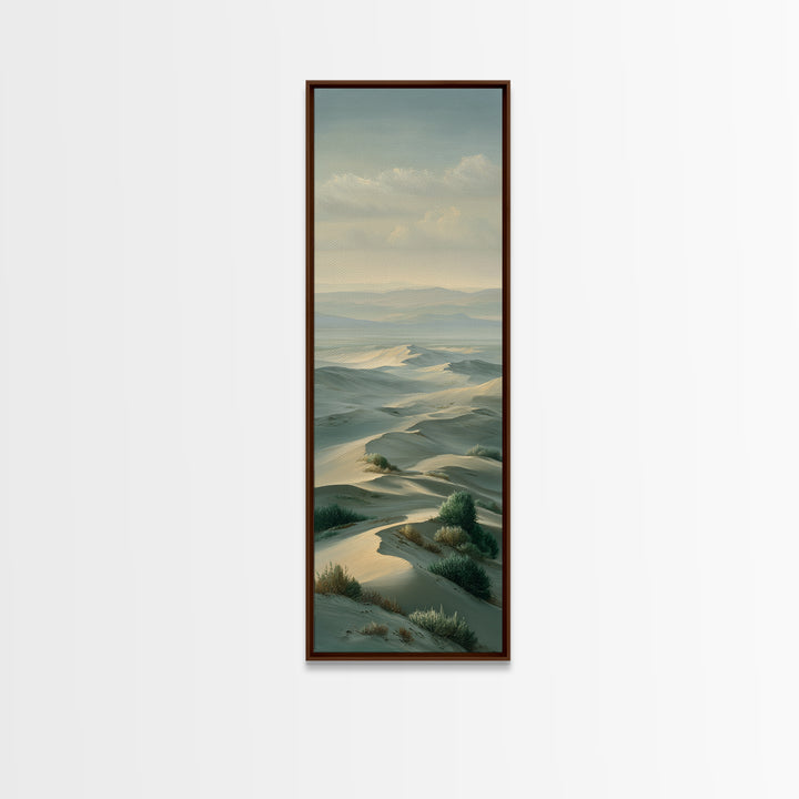 Desert Dunes under Pale Moon Framed Canvas Print, Landscape Art, Boho Wall Art, Living Room Decor, Fine Art, Horizon, LAN-1x3-47