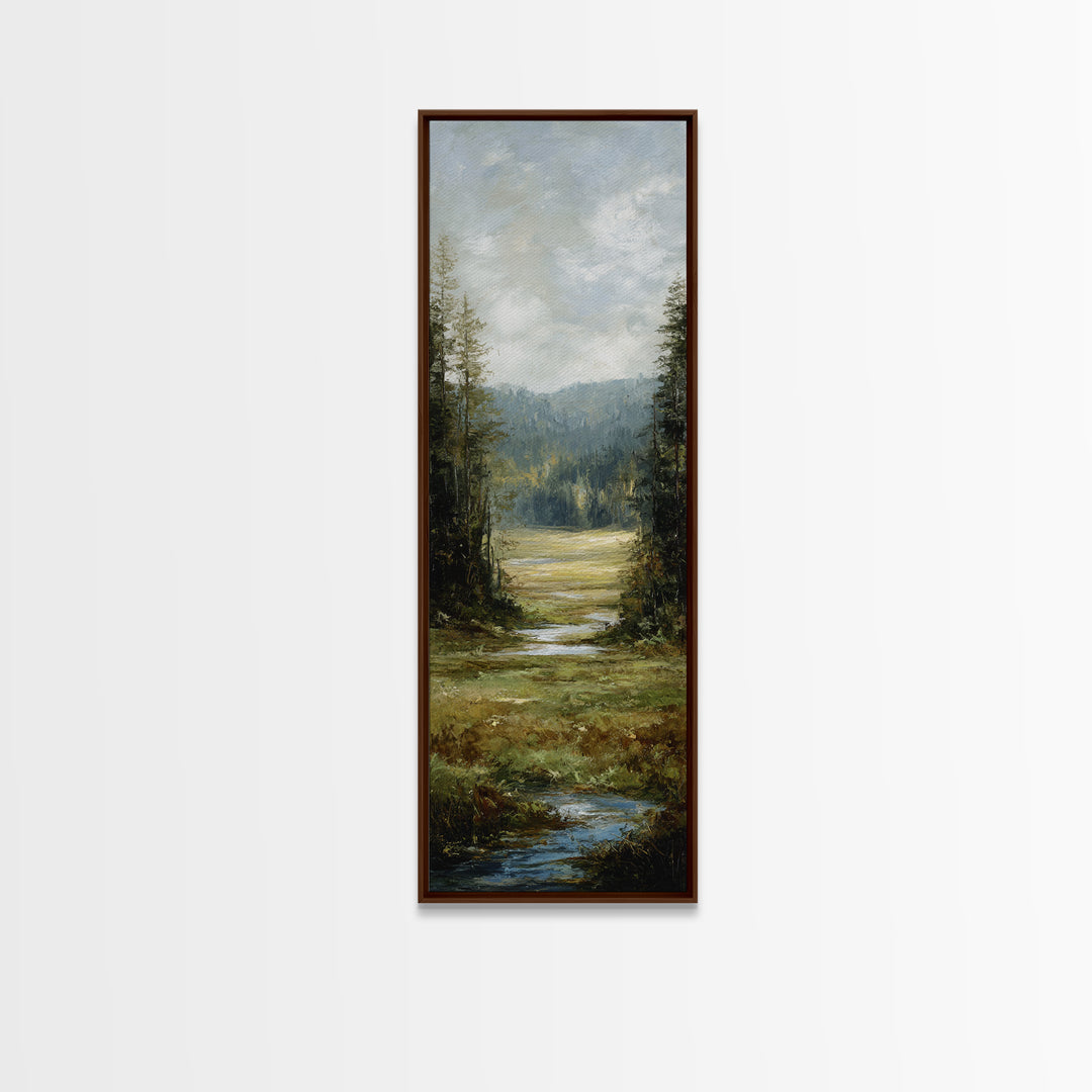 Waterfall Hidden in Dense Forest Canvas Print, Landscape Art, Original Painting, Living Room Decor, Fine Art, Horizon, LAN-1x3-48