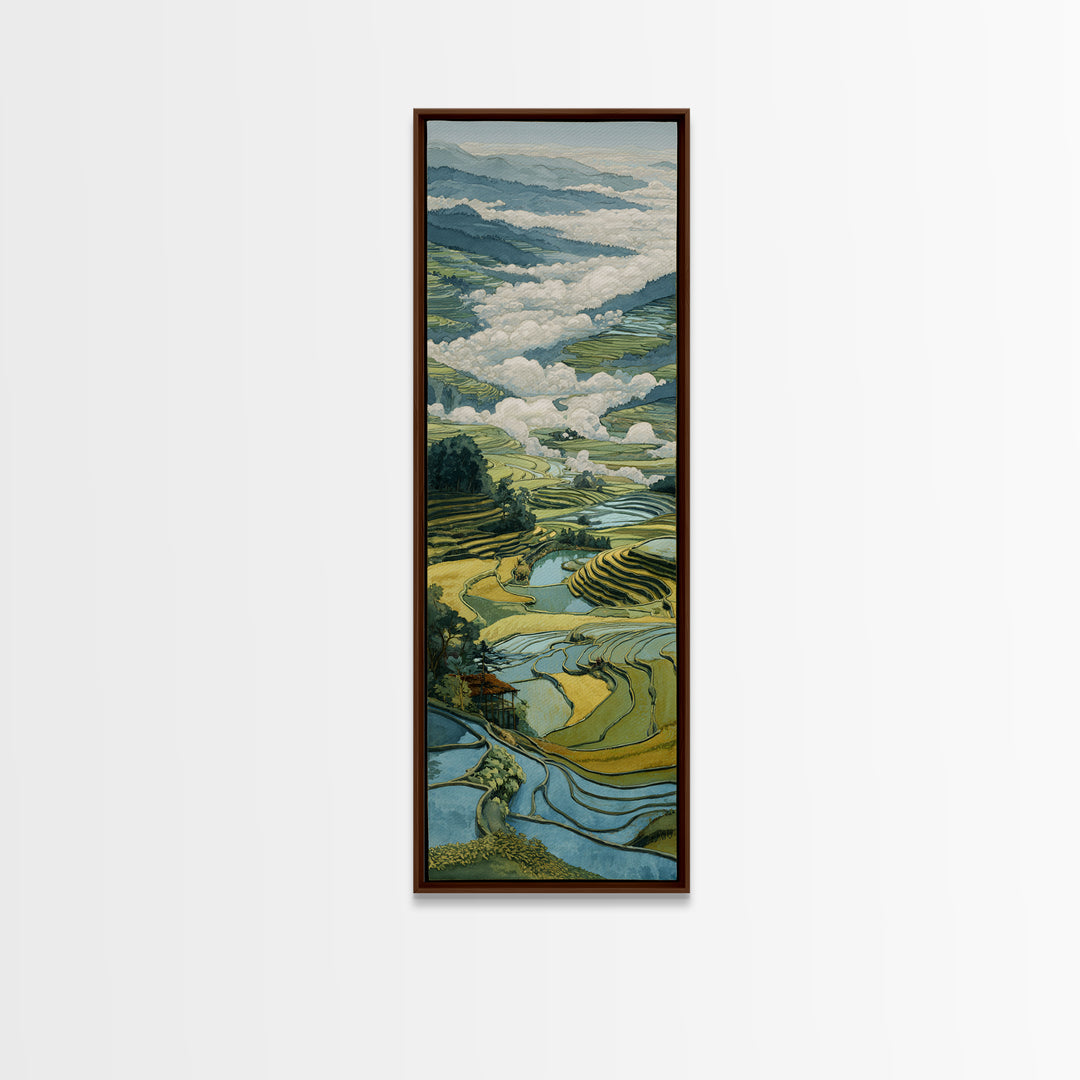 Rice Terraces Glowing Framed Canvas Print, Landscape Art, Floral Wall Art, Living Room Decor, Horizon, Minimalist Decor, LAN-1x3-54