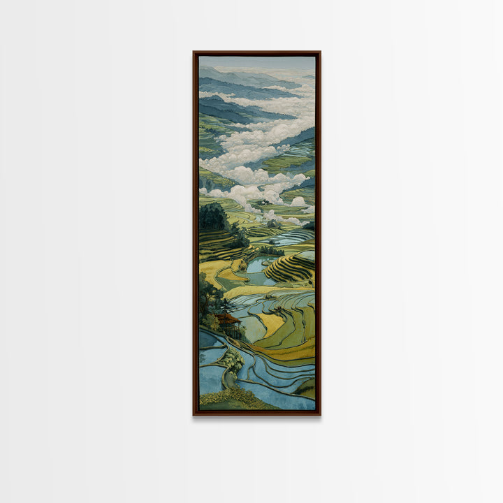 Rice Terraces Glowing Framed Canvas Print, Landscape Art, Floral Wall Art, Living Room Decor, Horizon, Minimalist Decor, LAN-1x3-54