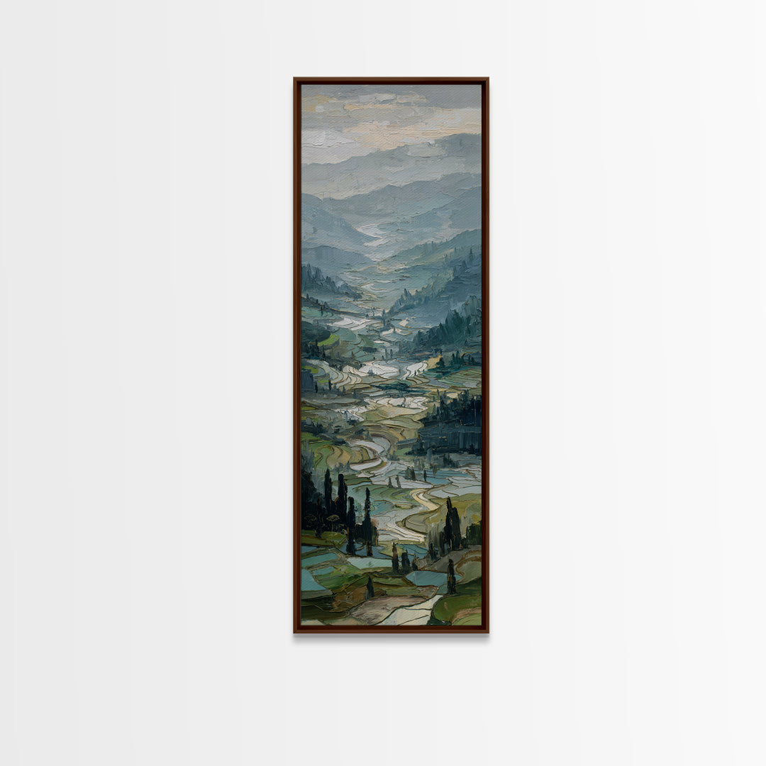 Rice Terraces Glowing Canvas Print, Landscape Art, Wall Art Print, Living Room Decor, Horizon, Boho Decor, Luxury Decor, LAN-1x3-6