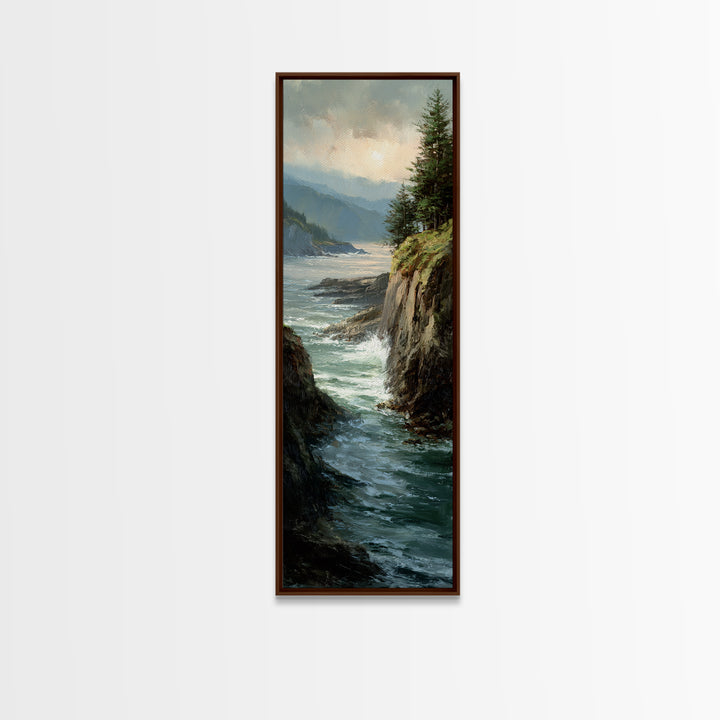 Coastal Cliffs with Crashing Waves Canvas Print, Landscape Art, Boho Wall Art, Living Room Decor, Horizon, Neutral Decor, LAN-1x3-68