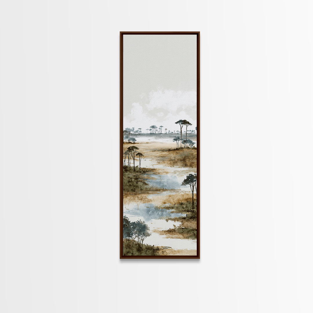 Wide Savanna with Acacia Silhouette Canvas Print, Landscape Art, Digital Wall Art, Living Room Decor, Fine Art, Horizon, LAN-1x3-7