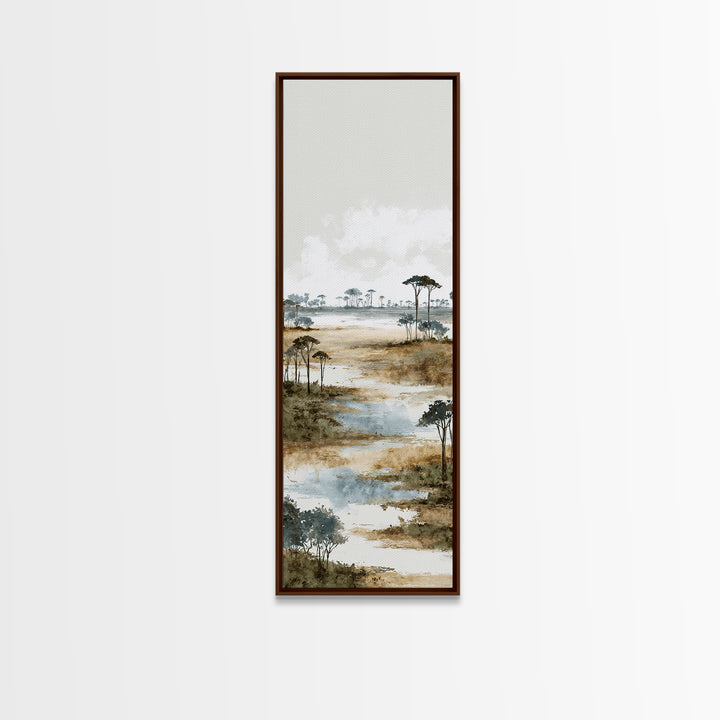 Wide Savanna with Acacia Silhouette Canvas Print, Landscape Art, Digital Wall Art, Living Room Decor, Fine Art, Horizon, LAN-1x3-7