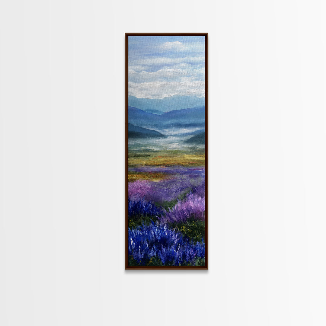 Lavender Field Leading to Distant Hills Framed Canvas Print, Landscape Art, Modern Decor, Living Room Decor, Fine Art, Horizon, LAN-1x3-70