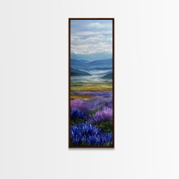 Lavender Field Leading to Distant Hills Framed Canvas Print, Landscape Art, Modern Decor, Living Room Decor, Fine Art, Horizon, LAN-1x3-70