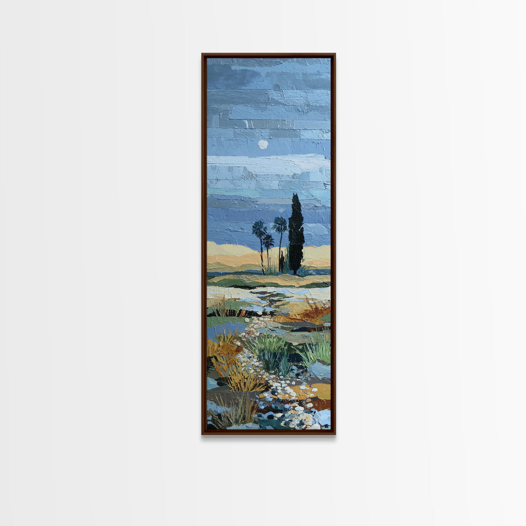 Desert Dunes under Pale Moon Framed Canvas Print, Landscape Art, Gallery Decor, Living Room Decor, Fine Art, Horizon, LAN-1x3-71