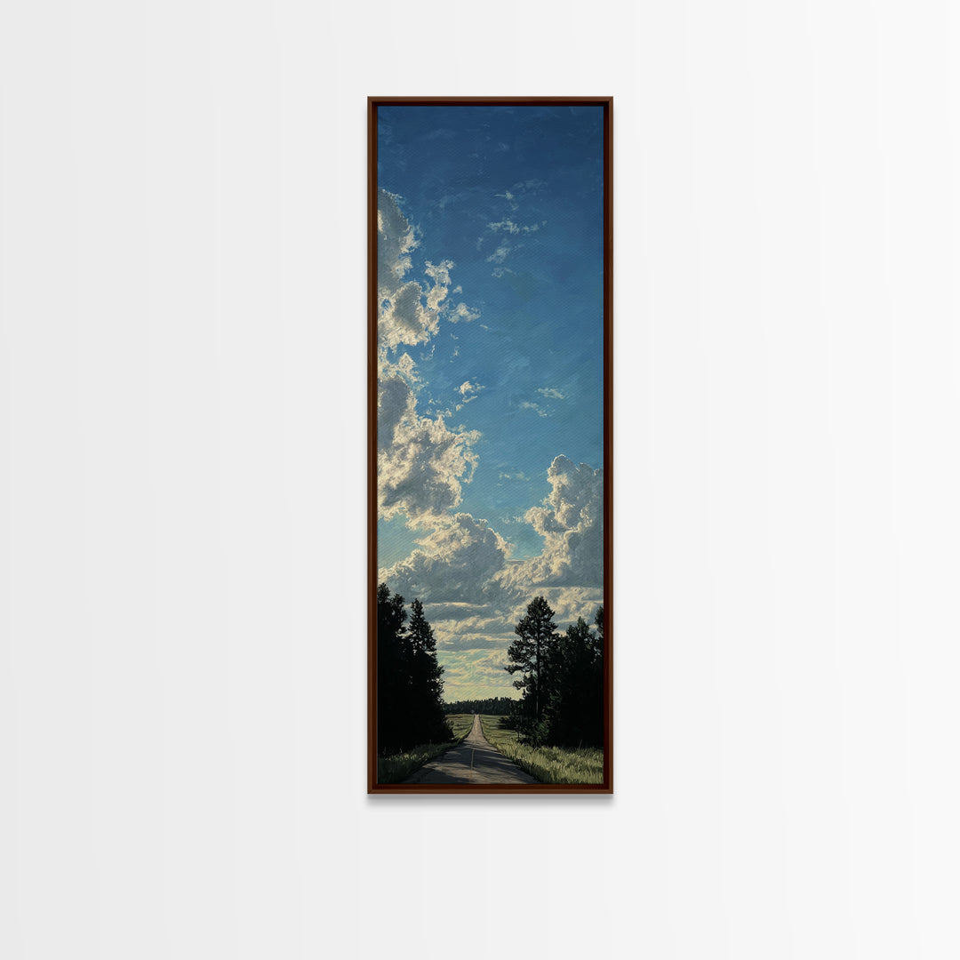 Old Country Road Framed Canvas Print, Landscape Art, Contemporary Art, Living Room Decor, Fine Art, Horizon, Original Art, LAN-1x3-8
