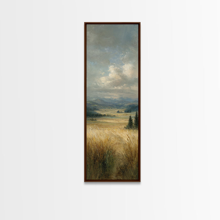 Golden Wheat Field Beneath Huge Clouds Framed Canvas Print, Landscape Art, Living Room Decor, Oil Painting, Horizon, Modern Art, LAN-1x3-84
