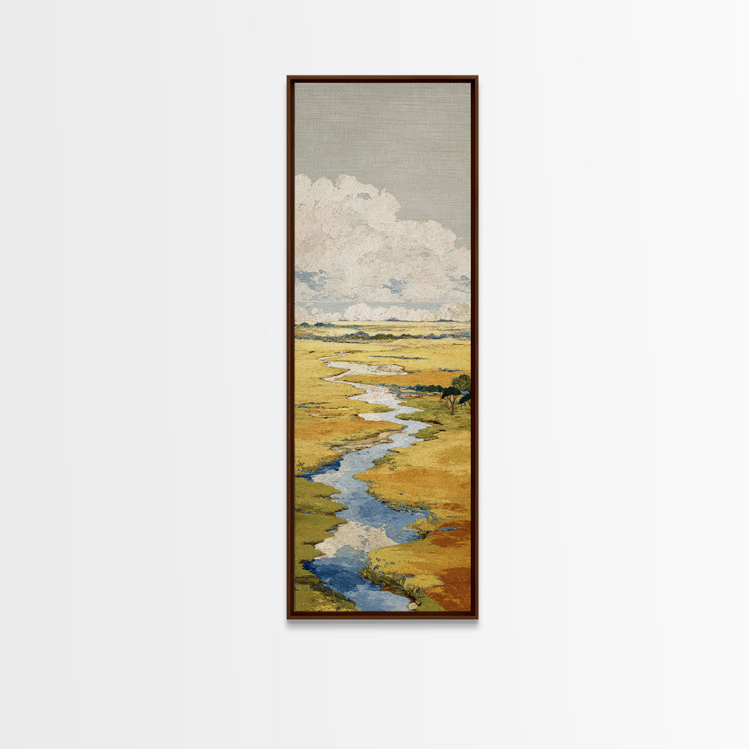 Winding River Through Golden Fields Canvas Print, Landscape Art, Contemporary Art, Living Room Decor, Fine Art, Horizon, LAN-1x3-86