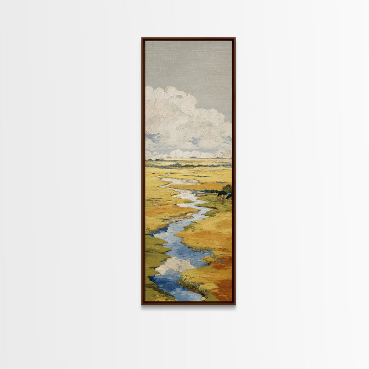 Winding River Through Golden Fields Canvas Print, Landscape Art, Contemporary Art, Living Room Decor, Fine Art, Horizon, LAN-1x3-86