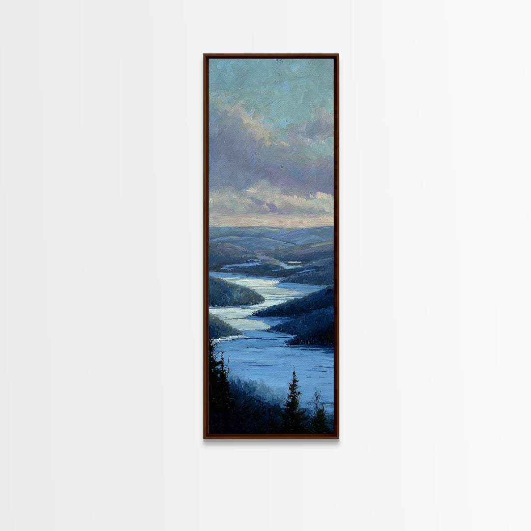 Fjord Landscape with Icy Blue Water Canvas Print, Landscape Art, Luxury Decor, Living Room Decor, Horizon, Digital Art, LAN-1x3-99