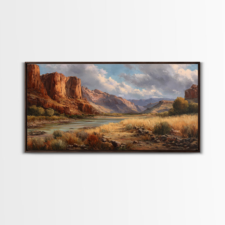 Red Canyon Walls Framed Canvas Print, Landscape Art, Living Room Decor, Oil Painting, Horizon, Horizontal Wall Art, LAN-2x1-1