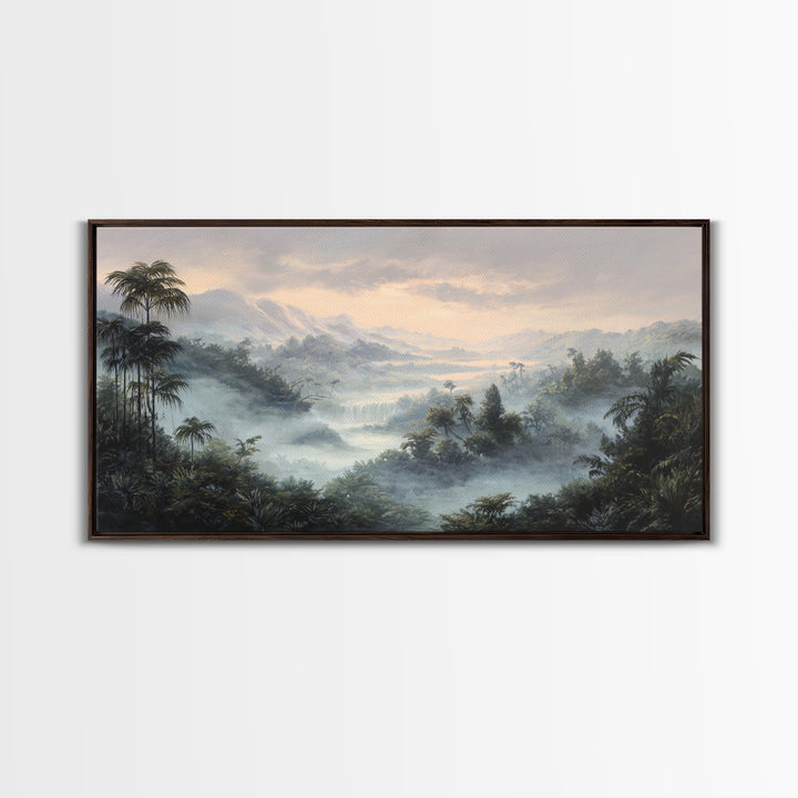 Tropical Jungle Waterfall Framed Canvas Print, Landscape Art, Room Decor, Living Room Decor, Fine Art, Horizon, LAN-2x1-12
