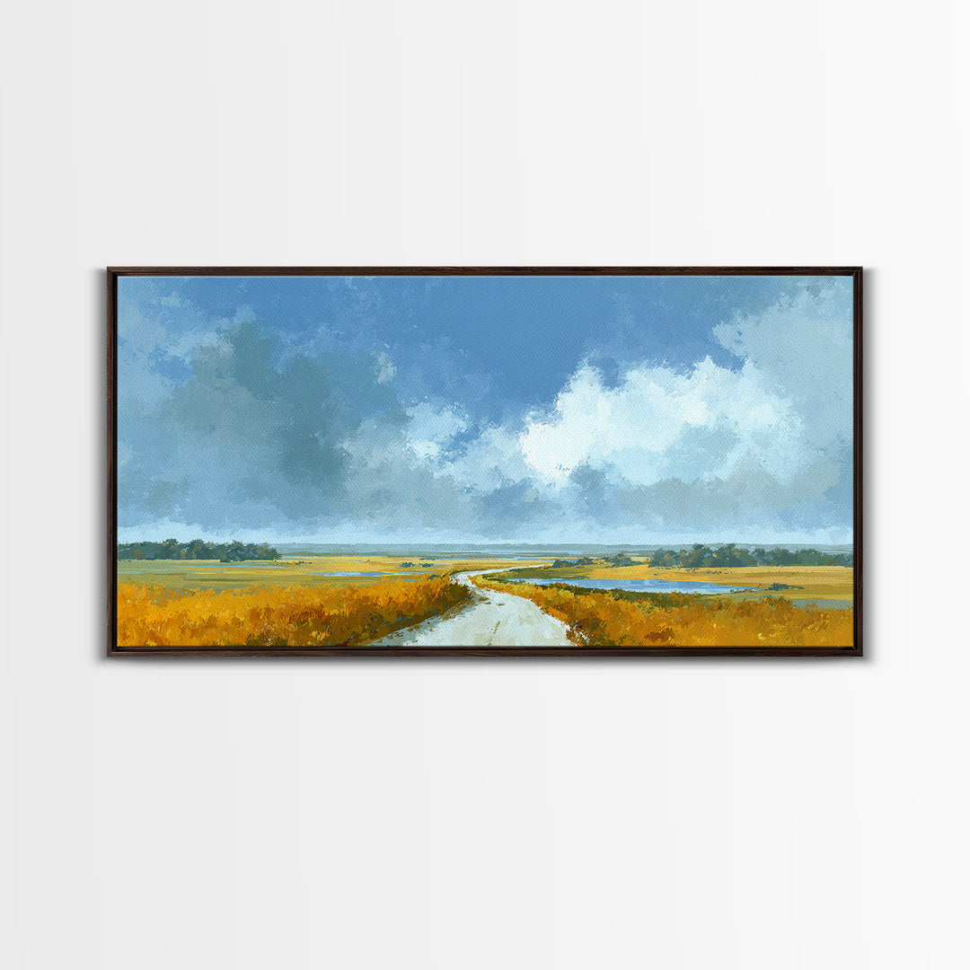 Old Country Road Framed Canvas Print, Landscape Art, Fine Art Print, Living Room Decor, Fine Art, Horizon, Digital Prints, LAN-2x1-16