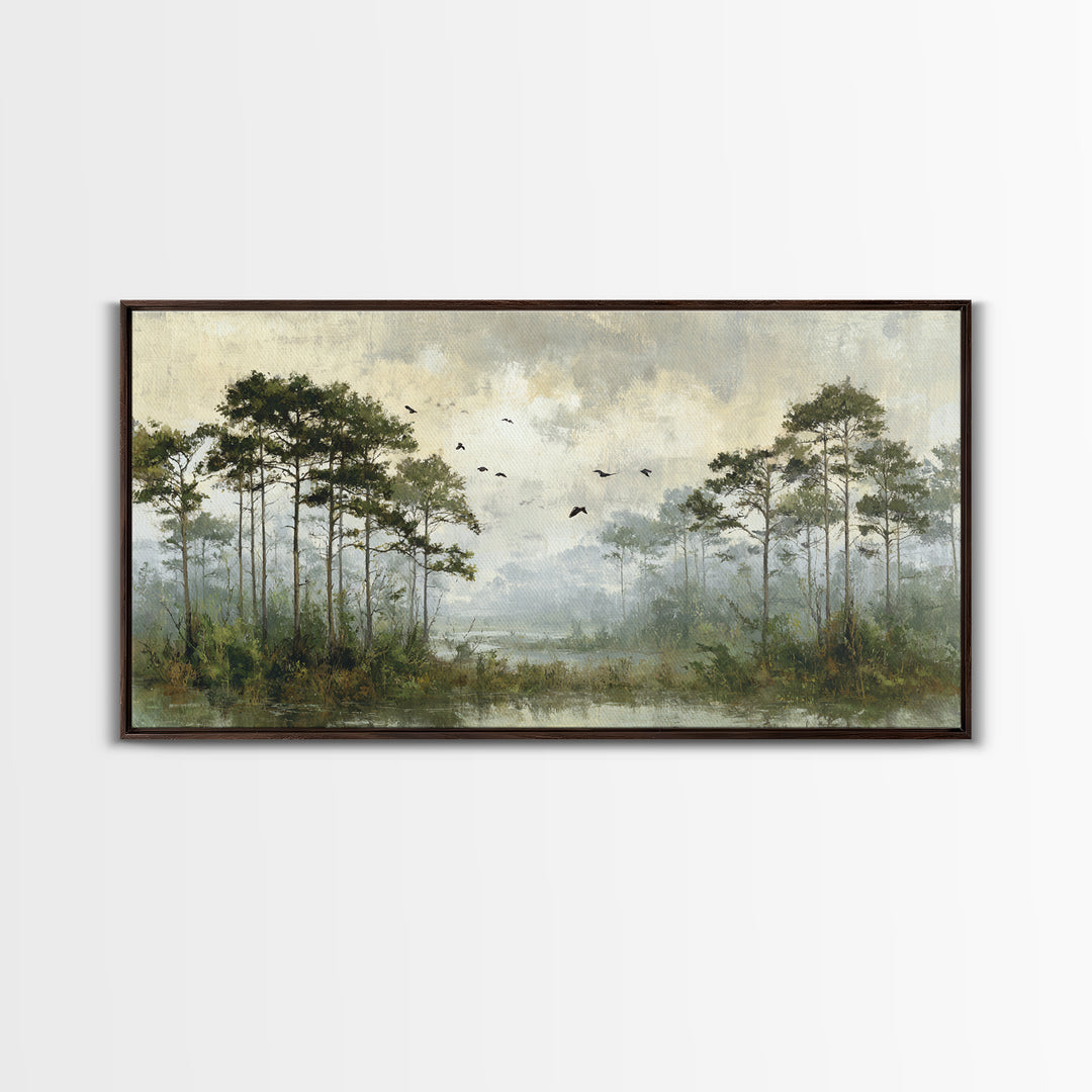 Misty Cypress Swamp Framed Canvas Print, Landscape Art, Room Decor, Living Room Decor, Fine Art, Horizon, Printable Wall Art, LAN-2x1-18