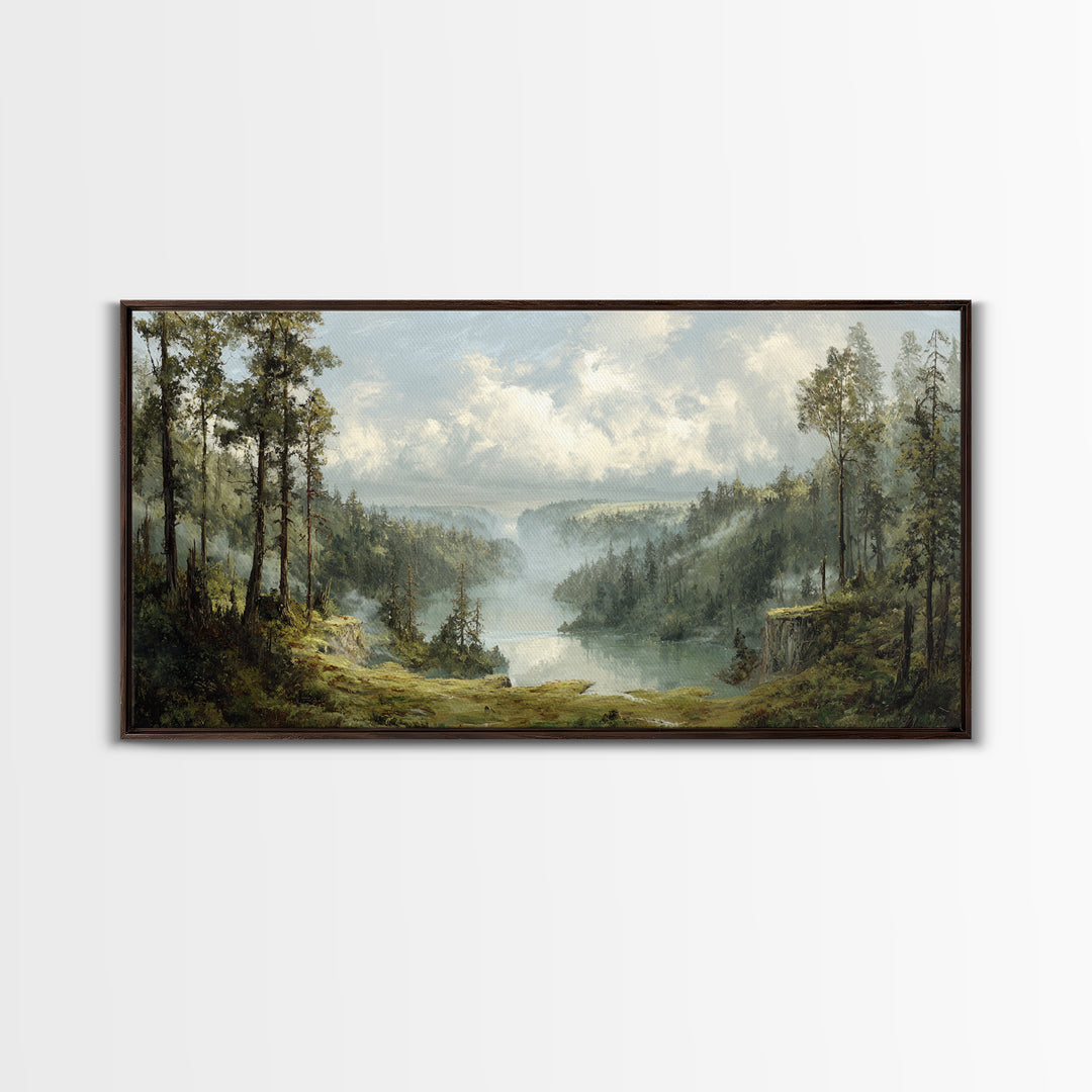 Waterfall Hidden in Dense Forest Canvas Print, Landscape Art, Wall Art, Living Room Decor, Fine Art, Horizon, Framed Wall Art, LAN-2x1-32