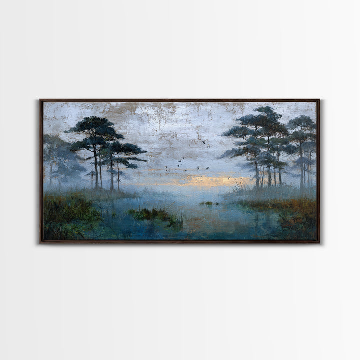 Misty Cypress Swamp Framed Canvas Print, Landscape Art, Room Decor, Living Room Decor, Fine Art, Horizon, Printable Wall Art, LAN-2x1-42