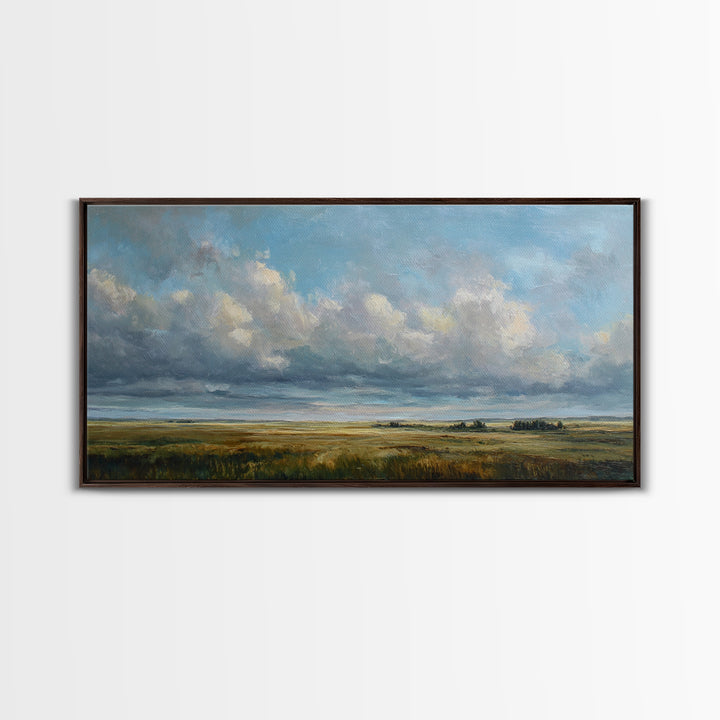 Storm Clouds over an Open Prairie Canvas Print, Landscape Art, Digital Print, Living Room Decor, Horizon, Living Room Wall Art, LAN-2x1-47