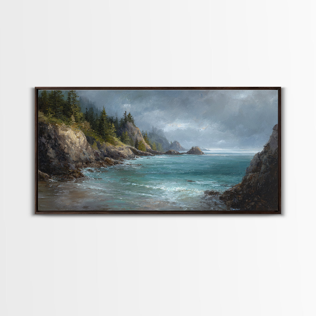 Coastal Cliffs with Crashing Waves Canvas Print, Landscape Art, Art Prints, Living Room Decor, Horizon, Abstract Wall Art, LAN-2x1-52