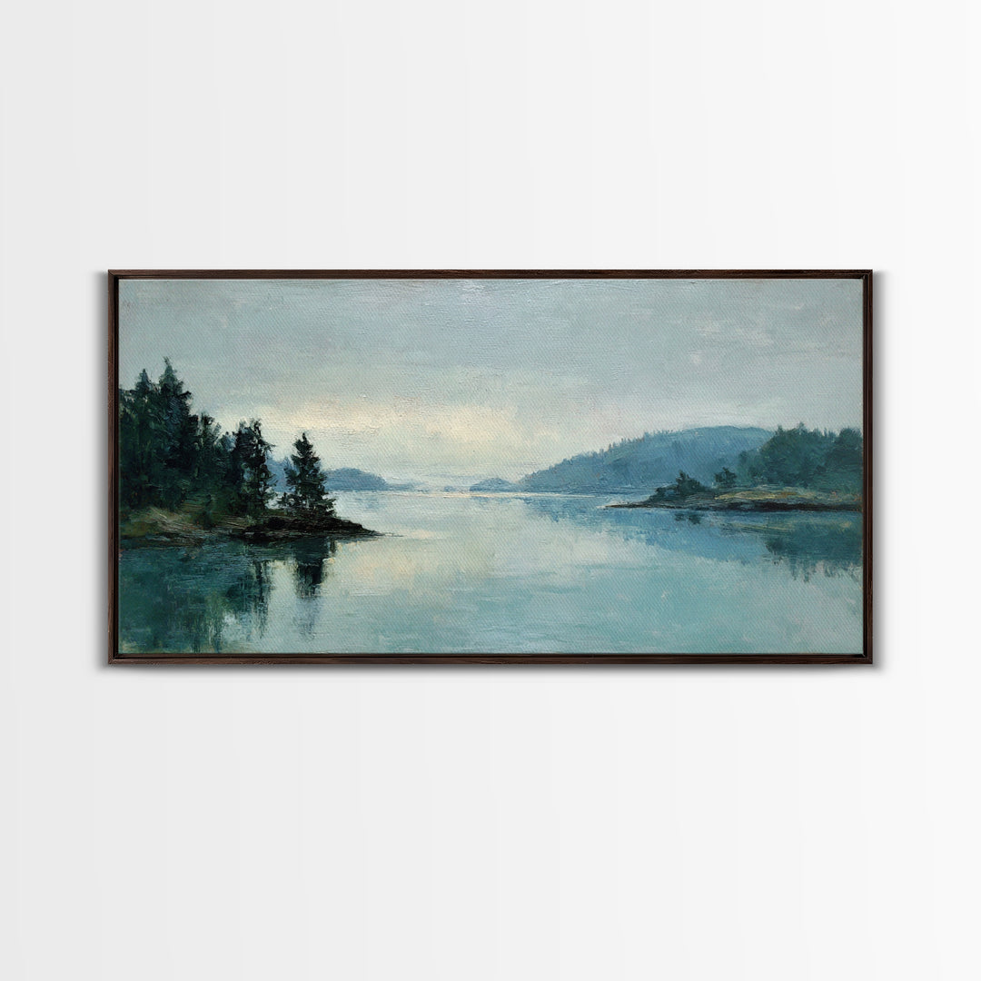 Fjord Landscape with Icy Blue Water Framed Canvas Print, Landscape Art, Wall Art Print, Living Room Decor, Fine Art, Horizon, LAN-2x1-59