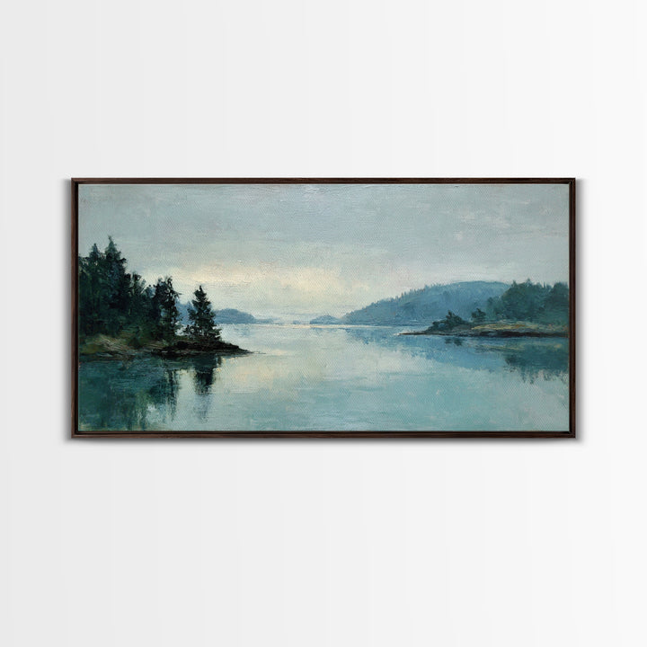Fjord Landscape with Icy Blue Water Framed Canvas Print, Landscape Art, Wall Art Print, Living Room Decor, Fine Art, Horizon, LAN-2x1-59
