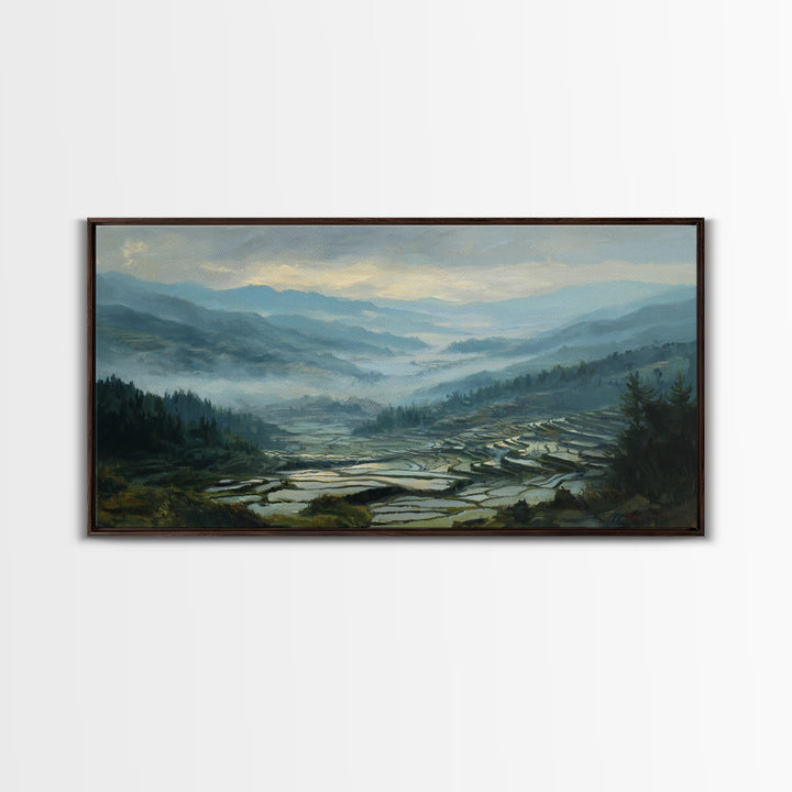 Rice Terraces Glowing Canvas Print, Landscape Art, Wall Art, Living Room Decor, Horizon, Framed Wall Art, Abstract Art, LAN-2x1-62