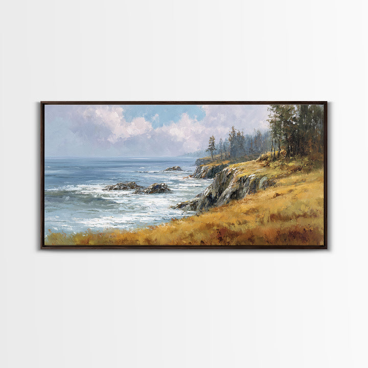 Coastal Cliffs with Crashing Waves Canvas Print, Landscape Art, Farmhouse Decor, Living Room Decor, Fine Art, Horizon, LAN-2x1-76