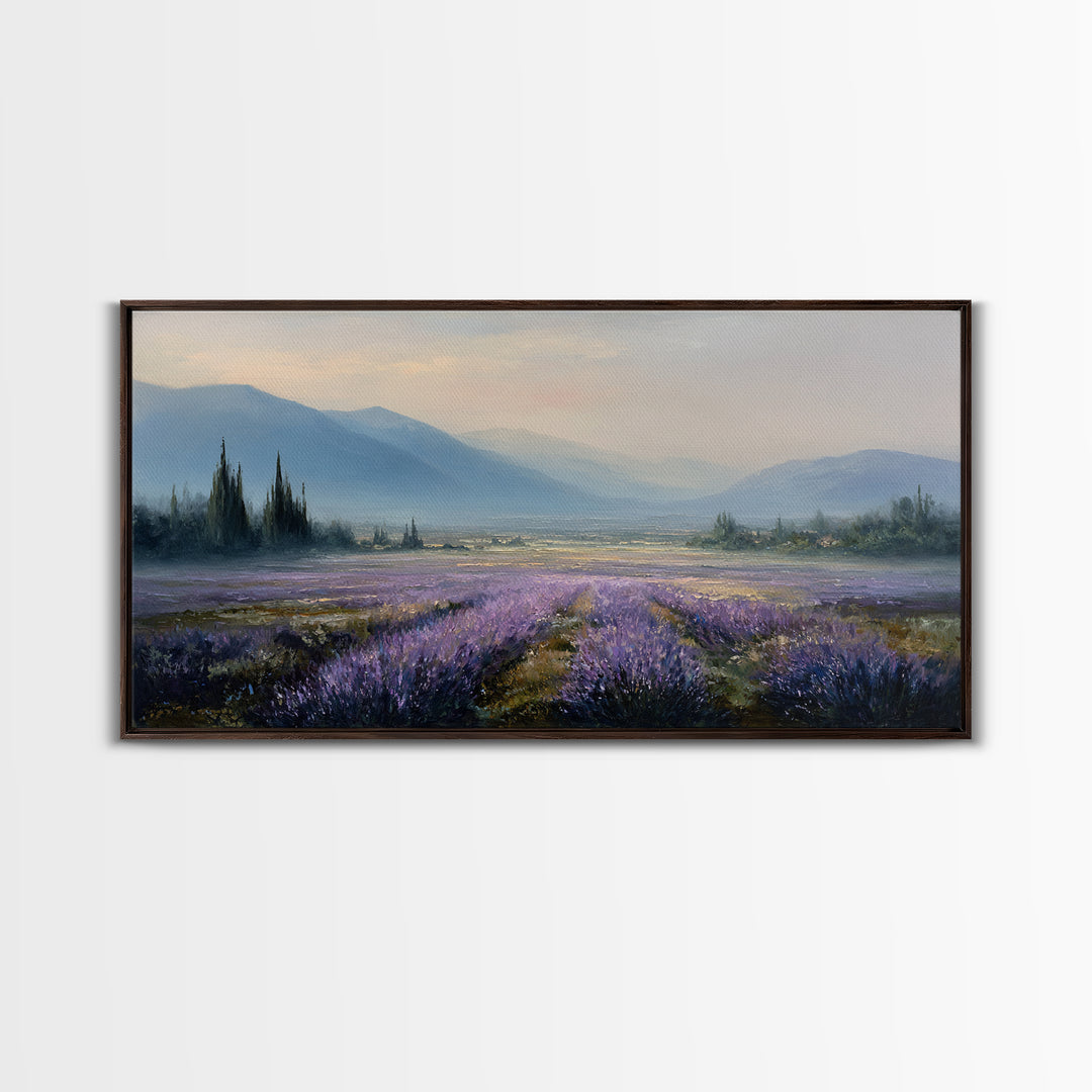 Lavender Field Leading to Distant Hills Canvas Print, Landscape Art, Digital Prints, Living Room Decor, Fine Art, Horizon, LAN-2x1-78
