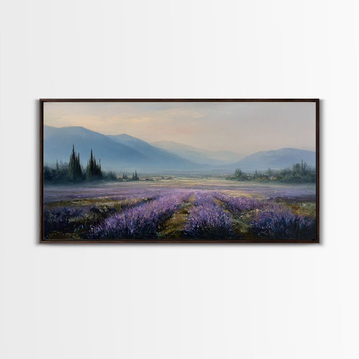 Lavender Field Leading to Distant Hills Canvas Print, Landscape Art, Digital Prints, Living Room Decor, Fine Art, Horizon, LAN-2x1-78