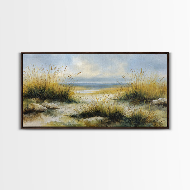Desert Dunes under Pale Moon Framed Canvas Print, Landscape Art, Set of 3 Prints, Living Room Decor, Fine Art, Horizon, LAN-2x1-79