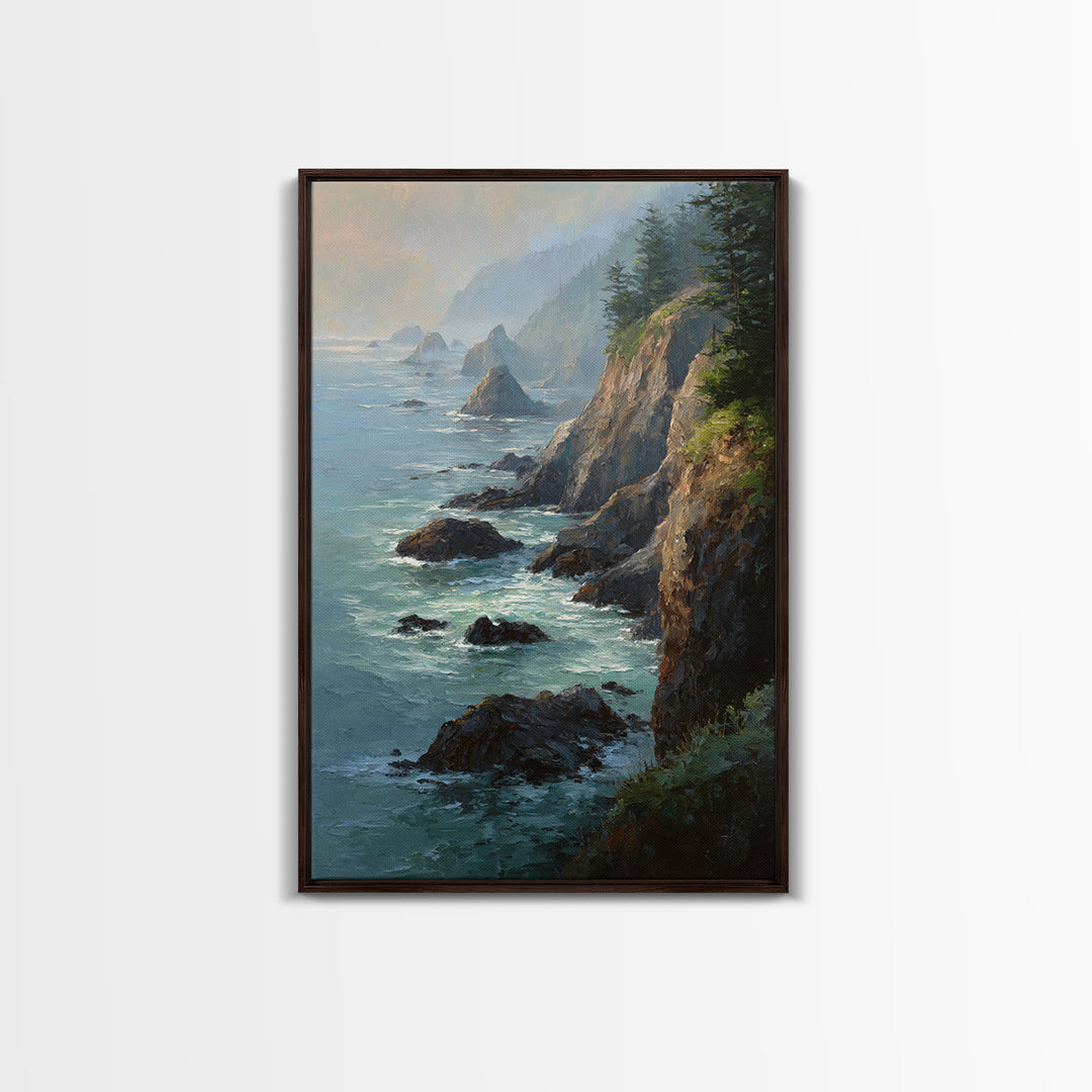 Coastal Cliffs with Crashing Waves Canvas Print, Landscape Art, Gallery Decor, Living Room Decor, Fine Art, Horizon, Wall Art, LAN-2x3-16