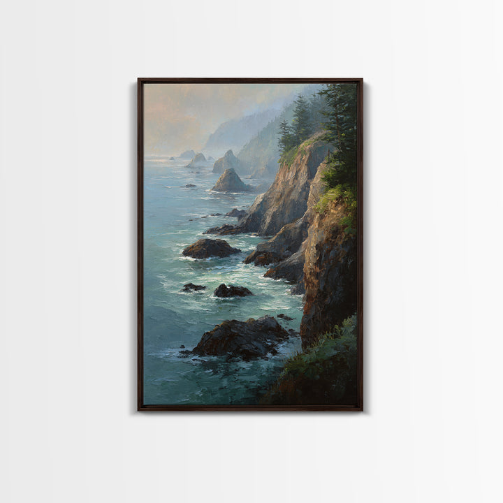 Coastal Cliffs with Crashing Waves Canvas Print, Landscape Art, Gallery Decor, Living Room Decor, Fine Art, Horizon, Wall Art, LAN-2x3-16