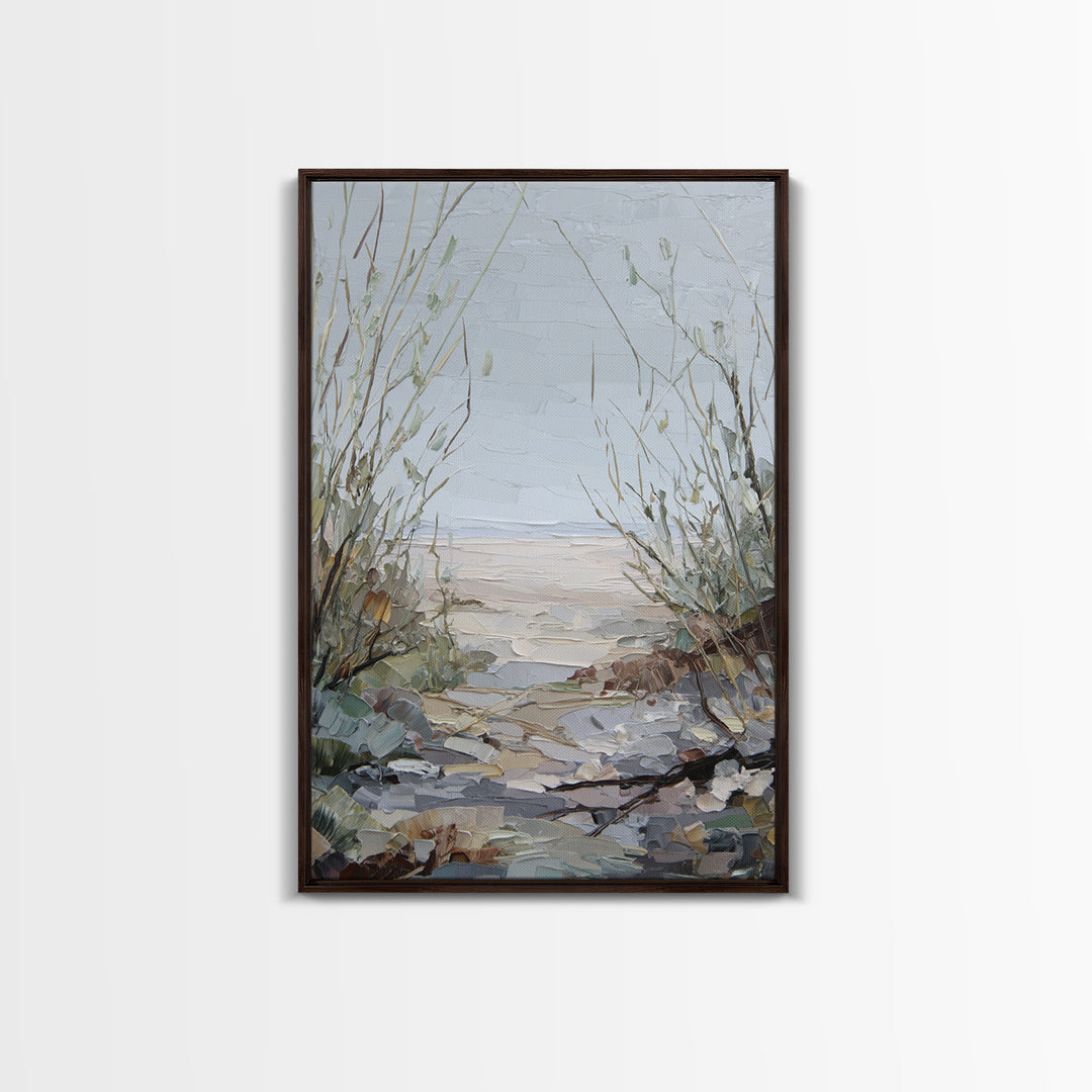 Desert Dunes under Pale Moon Framed Canvas Print, Landscape Art, Contemporary Art, Living Room Decor, Fine Art, Horizon, LAN-2x3-19