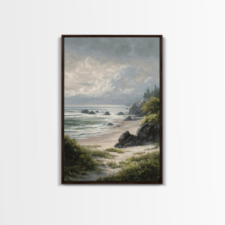 Volcanic Black Beach Framed Canvas Print, Landscape Art, Wall Decor, Living Room Decor, Fine Art, Horizon, Digital Print, LAN-2x3-22