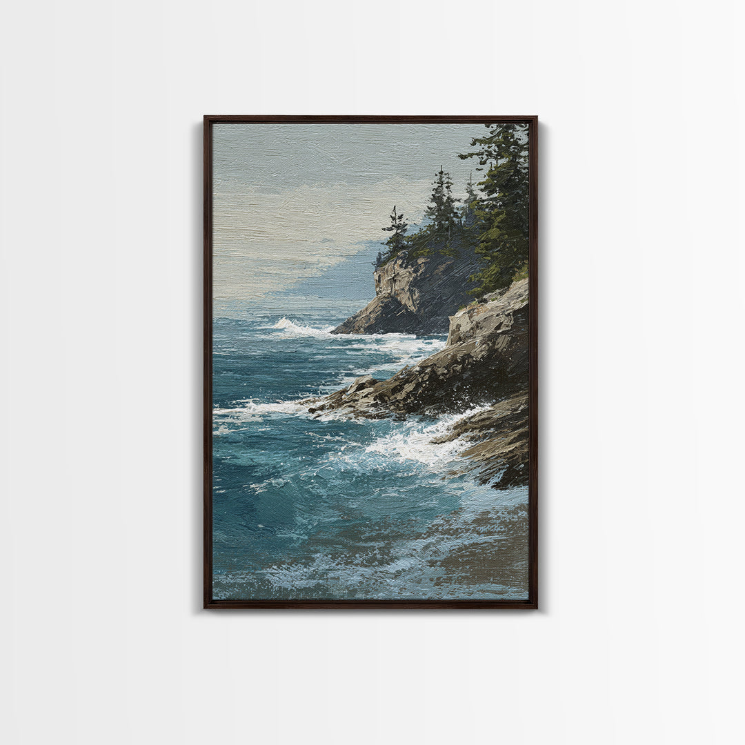 Coastal Cliffs with Crashing Waves Canvas Print, Landscape Art, Contemporary Art, Living Room Decor, Fine Art, Horizon, LAN-2x3-40