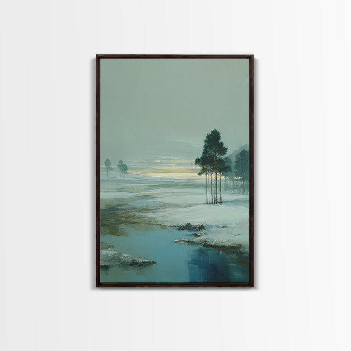 Fjord Landscape with Icy Blue Water Framed Canvas Print, Landscape Art, Original Art, Living Room Decor, Fine Art, Horizon, LAN-2x3-47